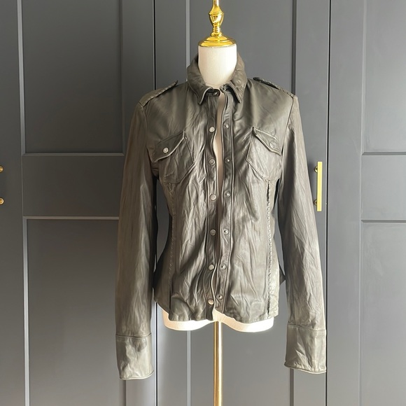 Muubaa Leather Ranch Shirt in Anthracite - Picture 4 of 14